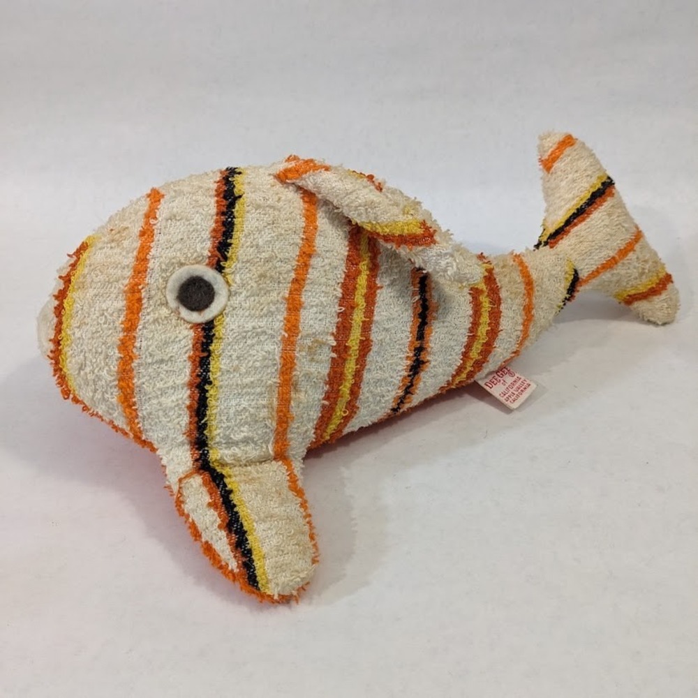 Vintage Dee Gee of California Terry Cloth Plush Fish Orange Striped Stuffed Toy